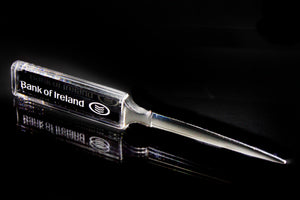 PC110 Optic Crystal Letter Opener with Company Branding - Penrose Crystal Waterford
